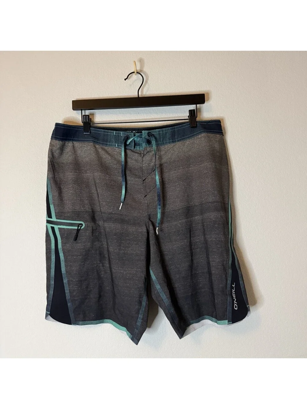 O’Neill Superfreak Boardshorts Men’s 36 Gray Teal Hyperfreak Stretch Swim Shorts